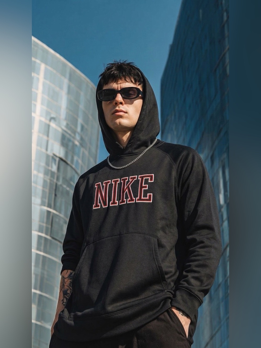 Nike Black Hoodie with White Trim and Tag